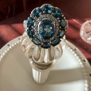 Blue stone (topaz?) and sterling silver ring - size 7